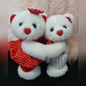 Vintage Valentine's Day‎ Teddy Bear Couple Hugging Hearts Love Stuffed Plush